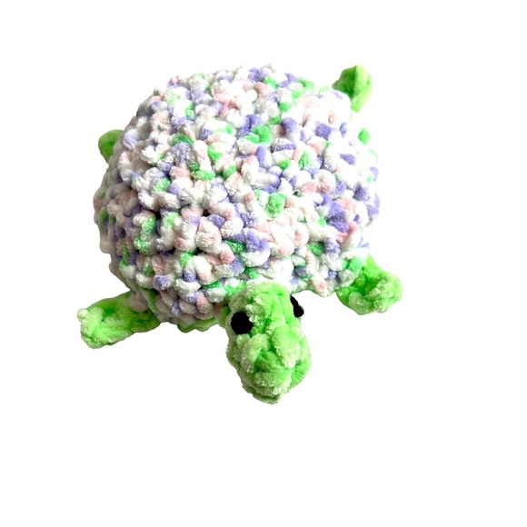 HAND CRAFTED Crocheted Amigurumi Colorful Soft Chenille Turtle Toy - Picture 4 of 7
